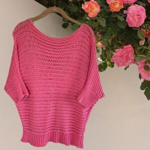 Lovely Tangerine Chunky Knit Boat Neck Sweater Elbow Length Dolman Sleeve Size L